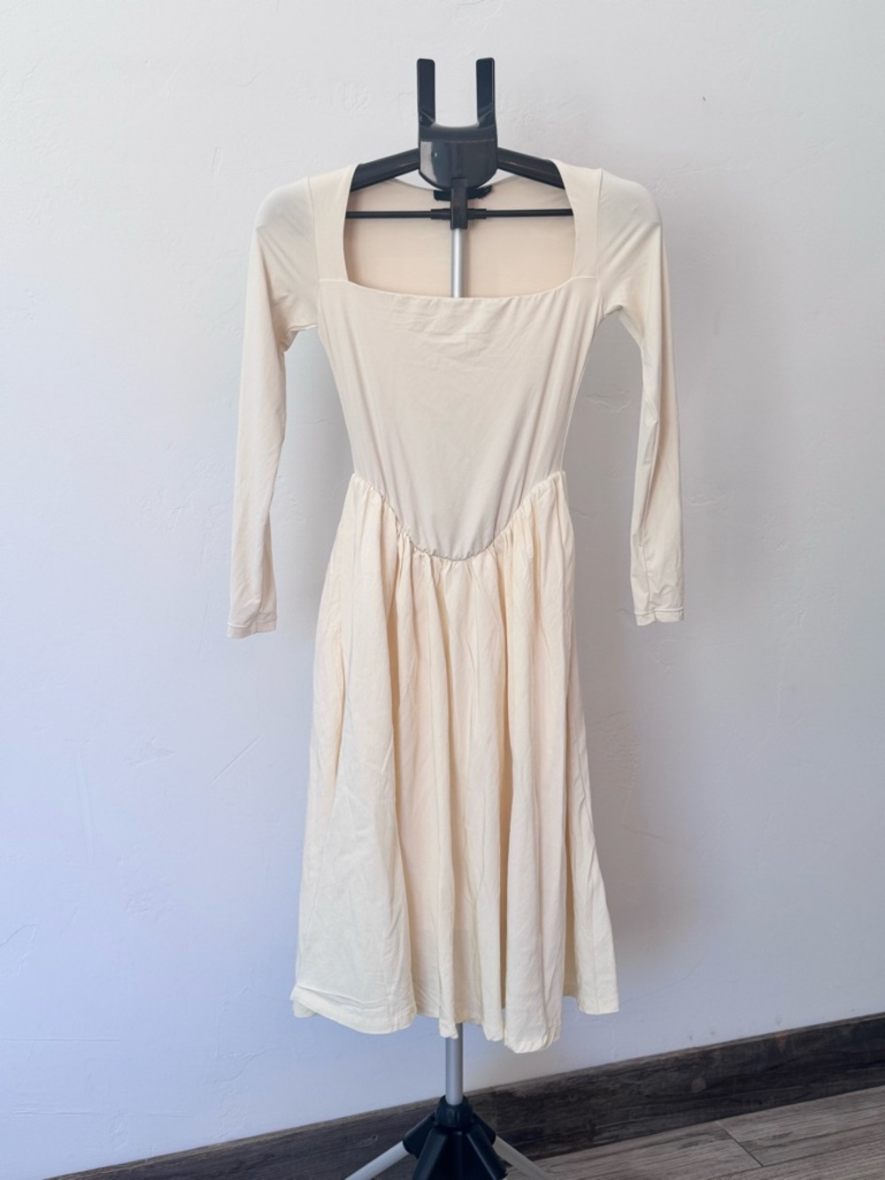 CHYRII Fashion Square Neck Long Sleeve Casual A-Line Midi Dress, Size Small